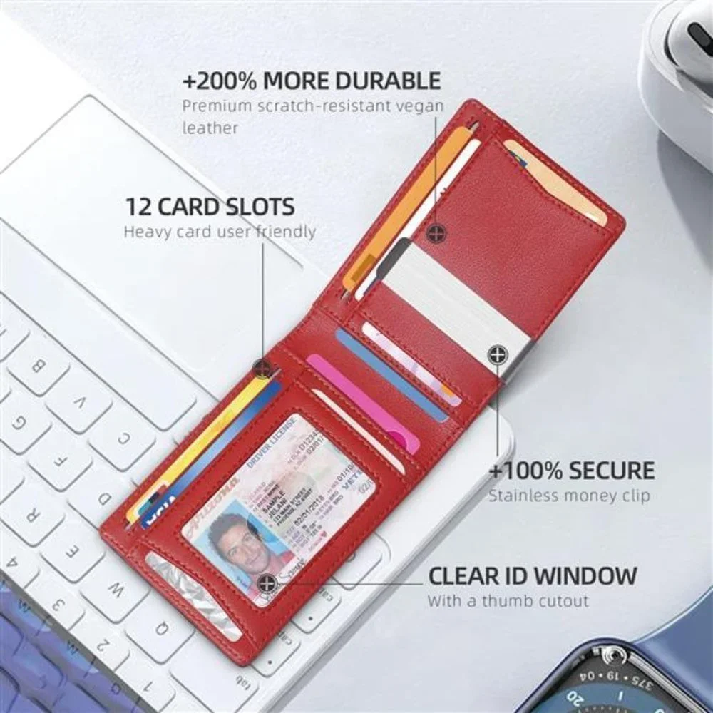 Red/Black RFID Wallets for Men Slim Money Clip Wallet